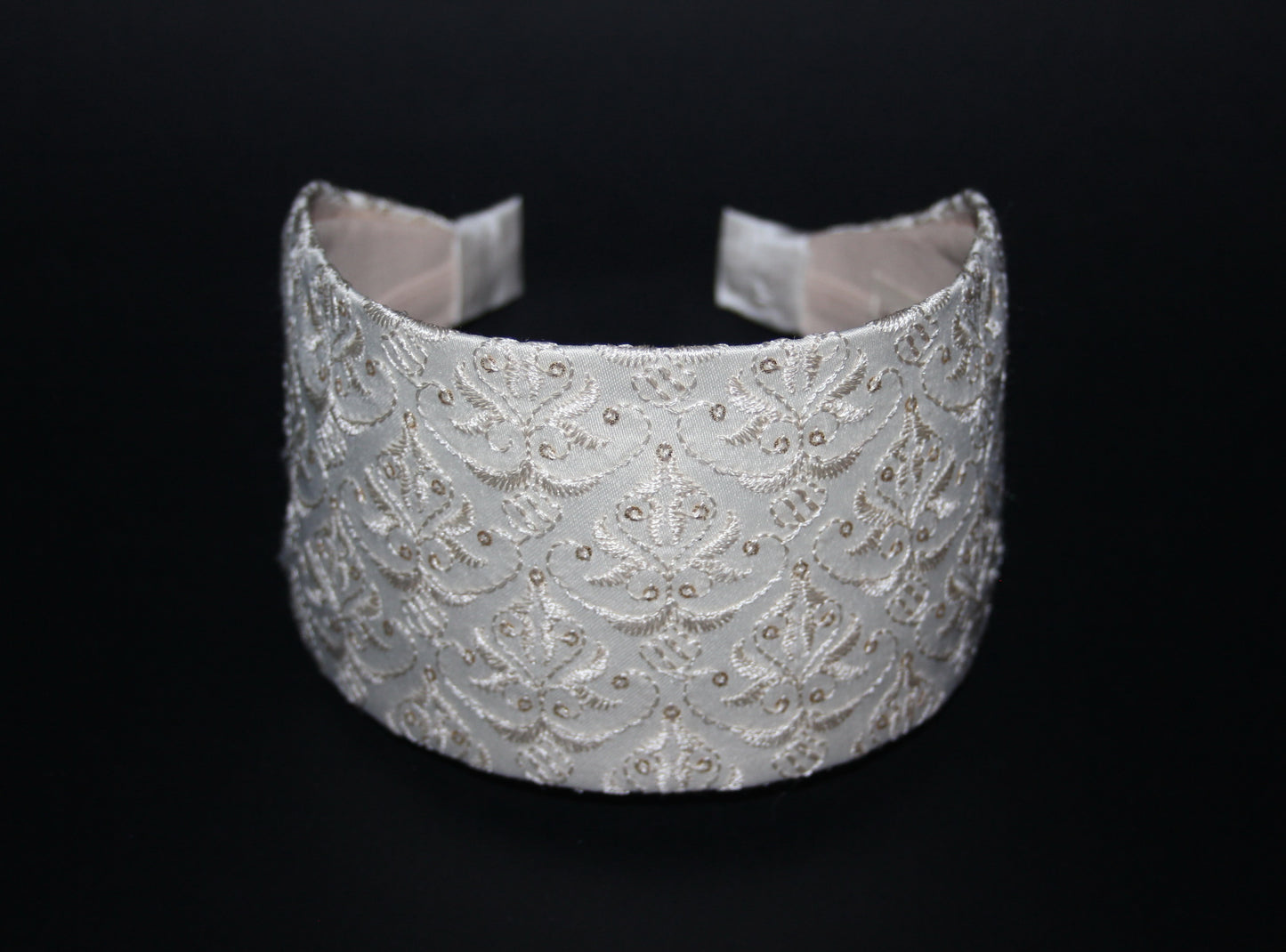 Beige headband scarf Embroidered viscose blend silk boho hairband