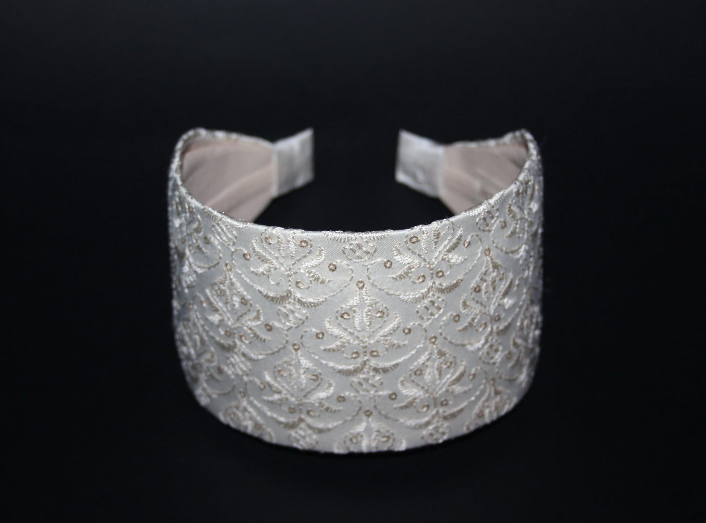 Beige headband scarf Embroidered viscose blend silk boho hairband