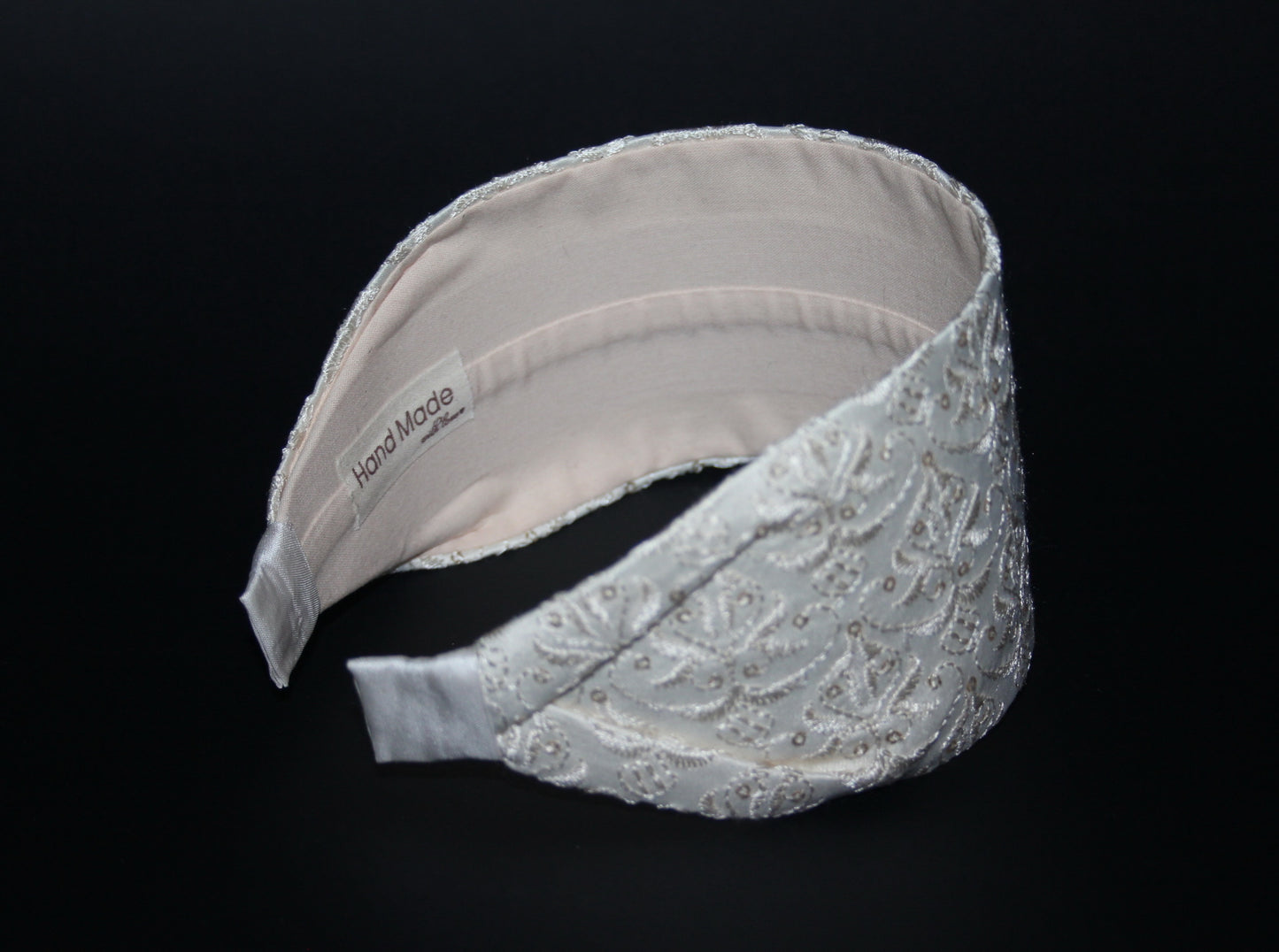 Beige headband scarf Embroidered viscose blend silk boho hairband