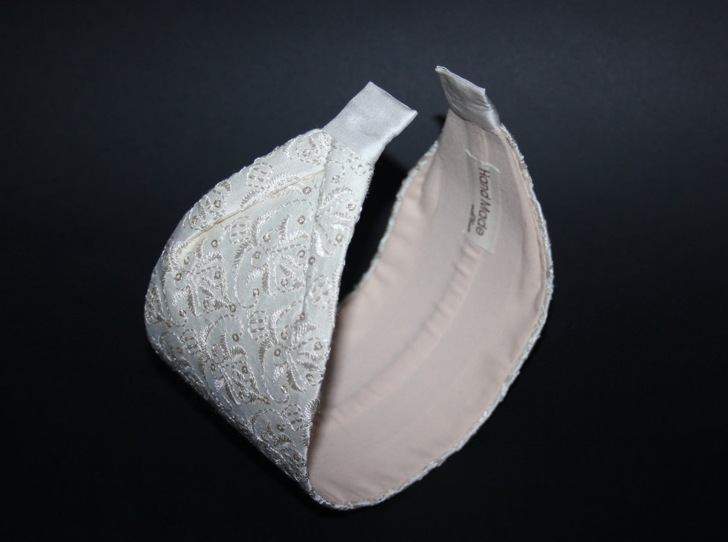 Beige headband scarf Embroidered viscose blend silk boho hairband