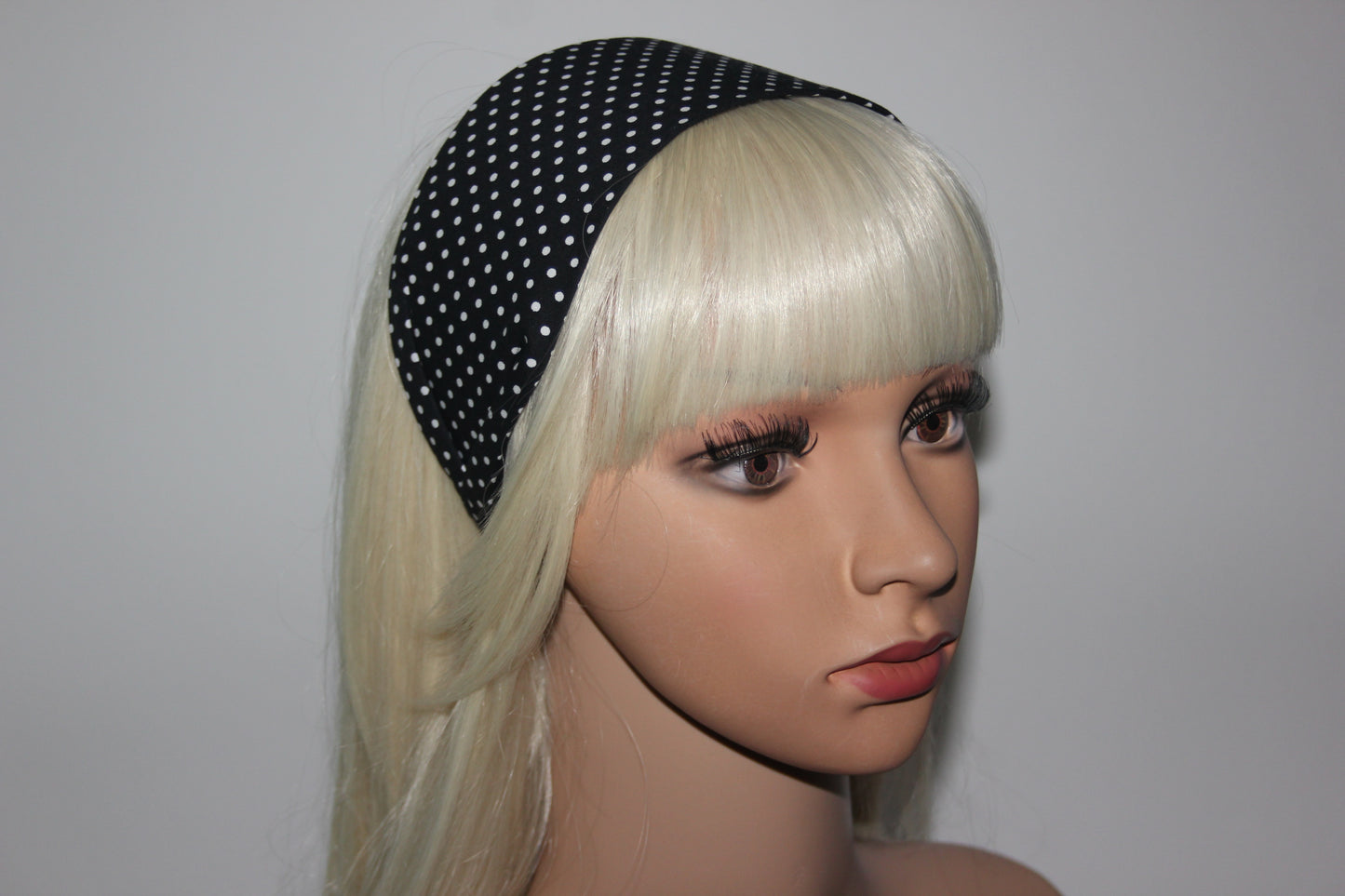 Wide fabric headband polka dot black and white adult cotton headband