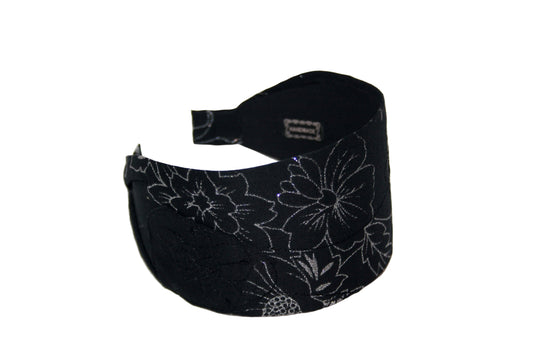 Headband for women Black & Silver Cotton Embroidered head scarf