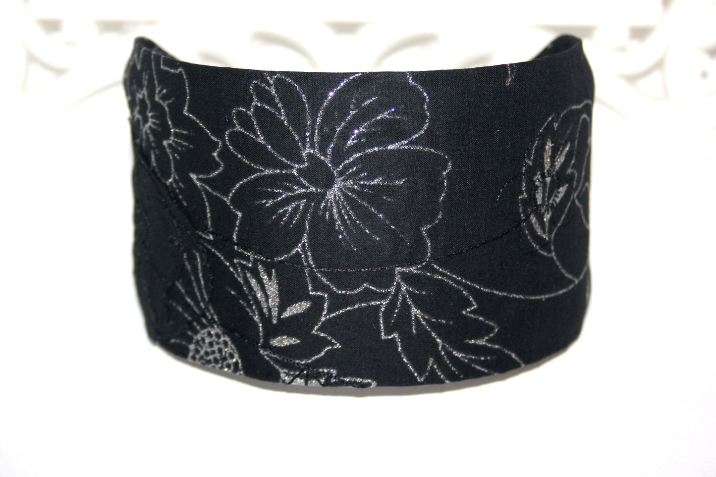 Headband for women Black & Silver Cotton Embroidered head scarf