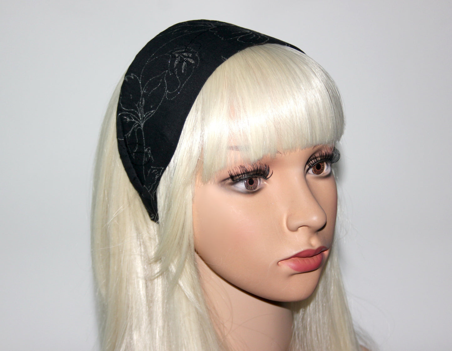 Headband for women Black & Silver Cotton Embroidered head scarf