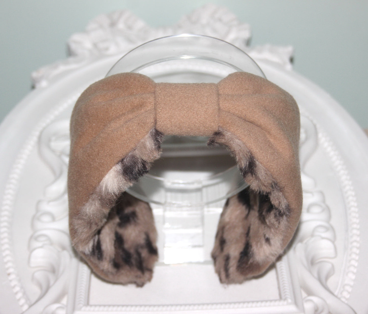 Brown earmuffs for women Animmal print faux fur headband turban