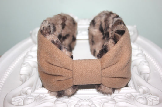 Brown earmuffs for women Animmal print faux fur headband turban
