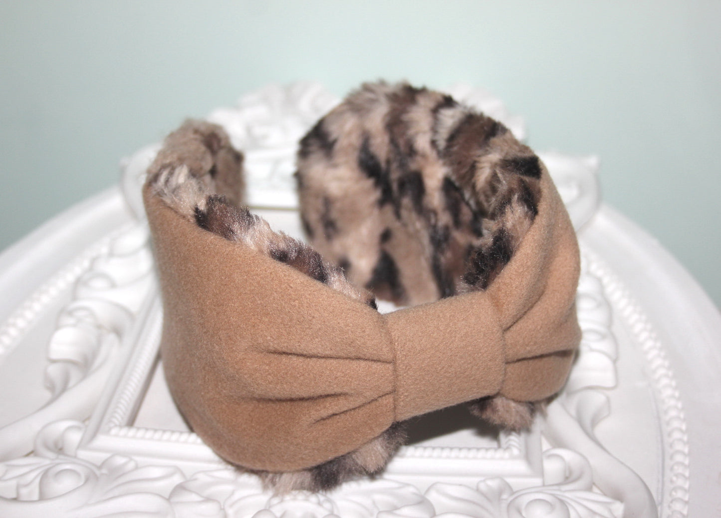 Brown earmuffs for women Animmal print faux fur headband turban