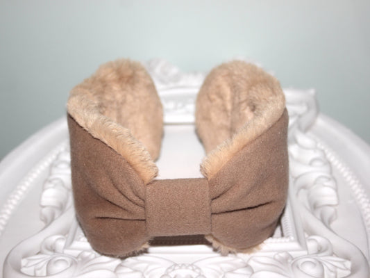 Faux Fur Brown earmuffs women ear warmer Comfy wool headband turban