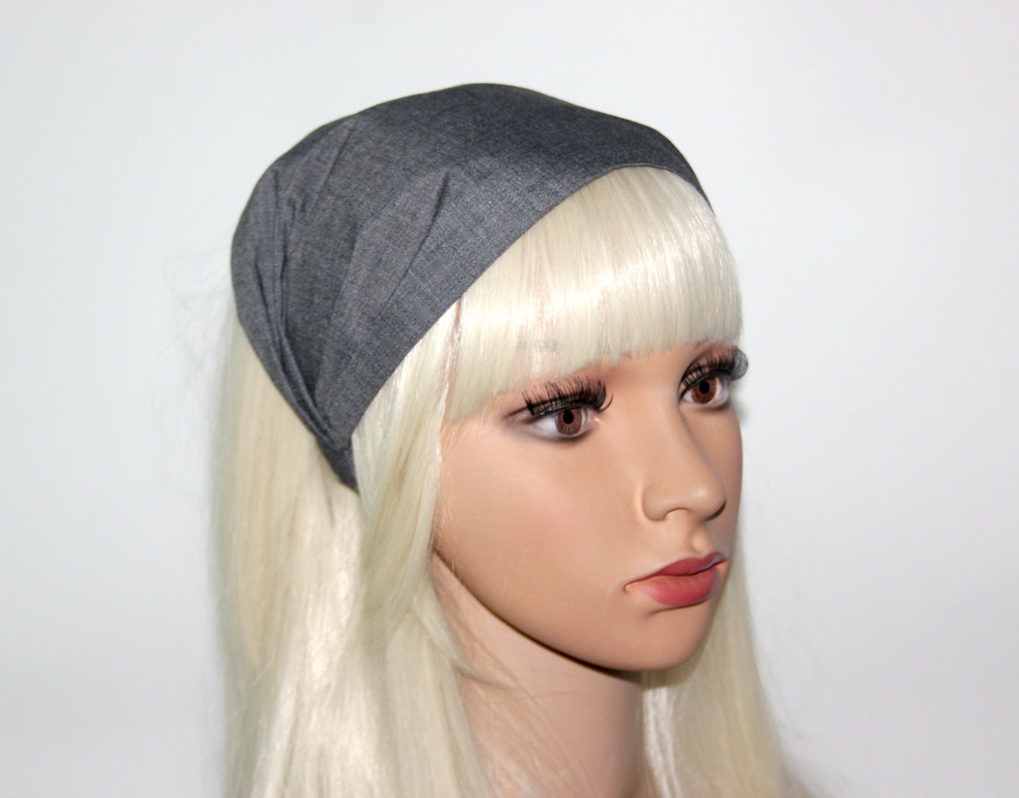 Melange Dark Gray bandana headband Wide cotton hairband Alopecia head cover