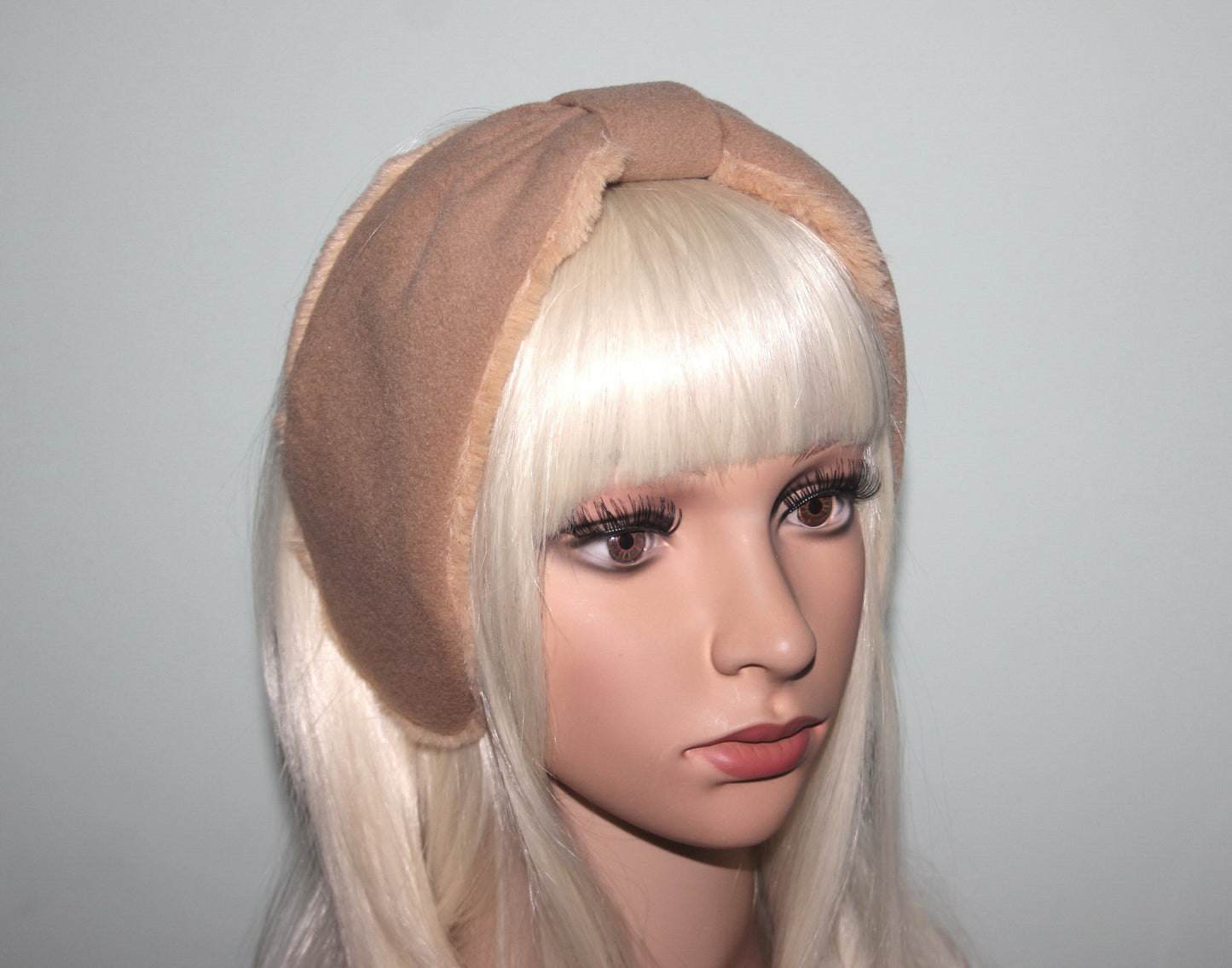 Faux Fur Brown earmuffs women ear warmer Comfy wool headband turban