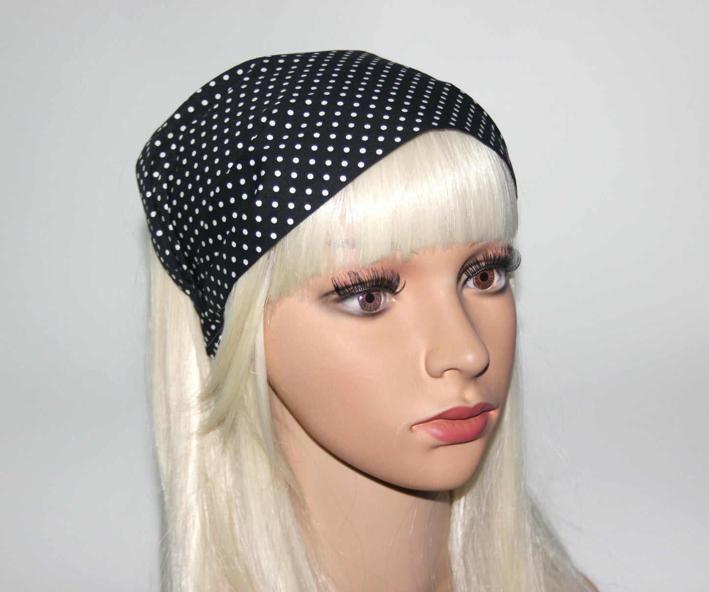 Polka dot headband bandana Black & White cotton hippie head scarf