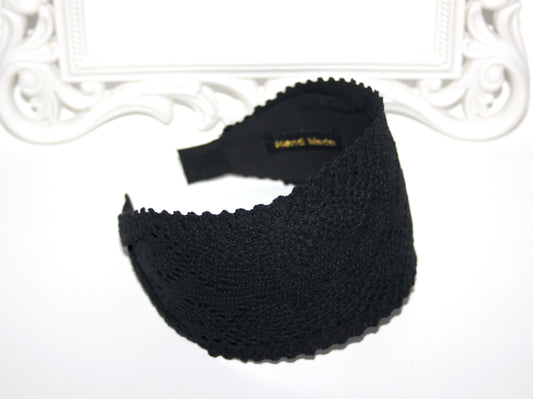 Black knit headband for women 3.15" inch cotton ribbon hair band Wide retro head cover