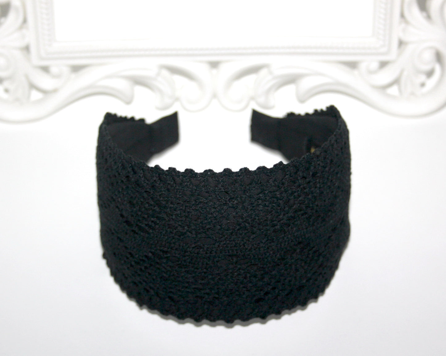 Black knit headband for women 3.15" inch cotton ribbon hair band Wide retro head cover