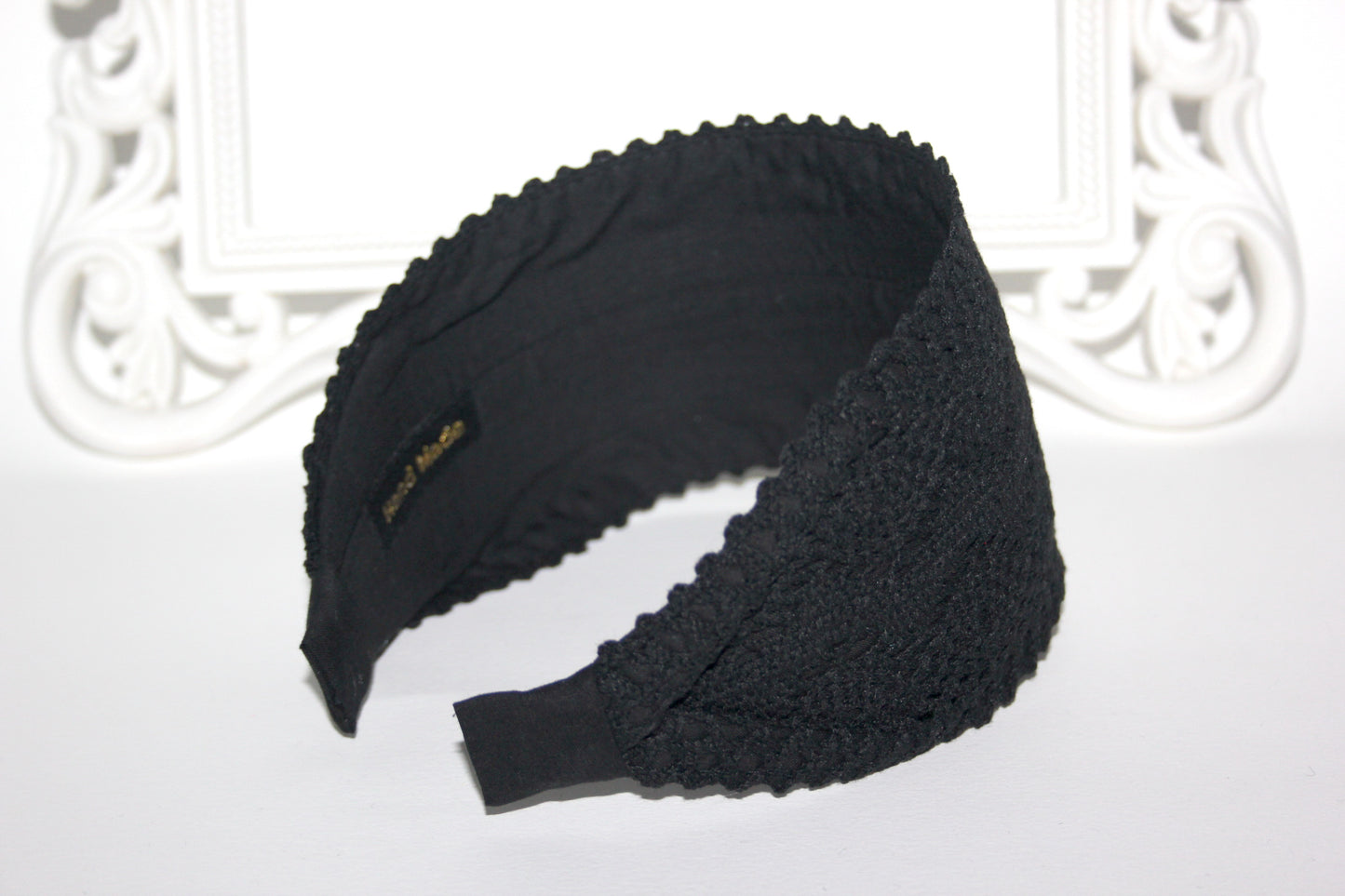 Black knit headband for women 3.15" inch cotton ribbon hair band Wide retro head cover