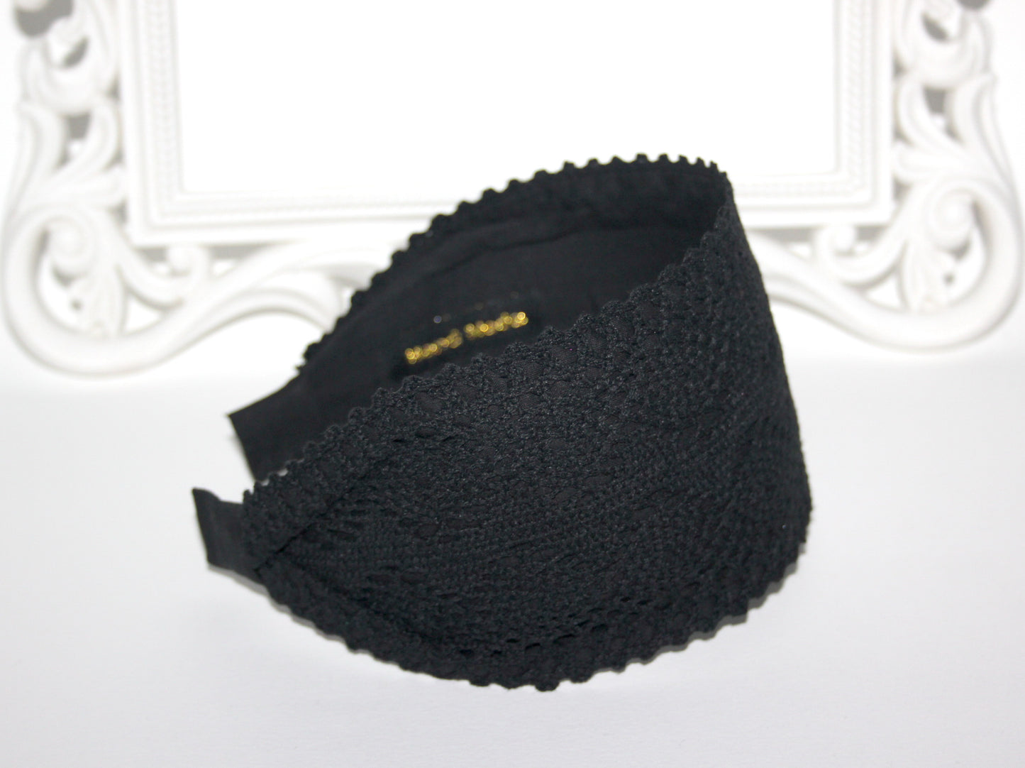 Black knit headband for women 3.15" inch cotton ribbon hair band Wide retro head cover