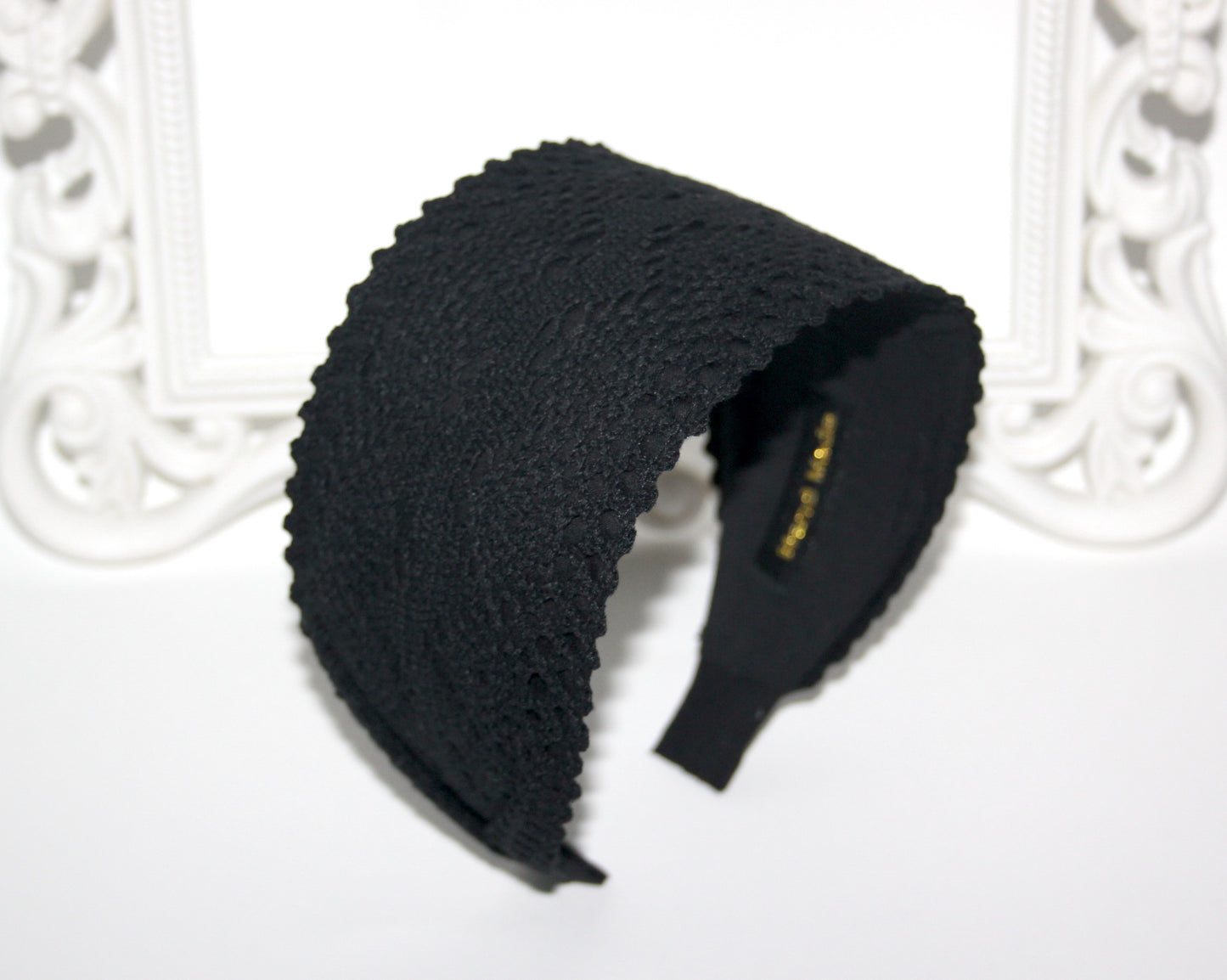 Black knit headband for women 3.15" inch cotton ribbon hair band Wide retro head cover