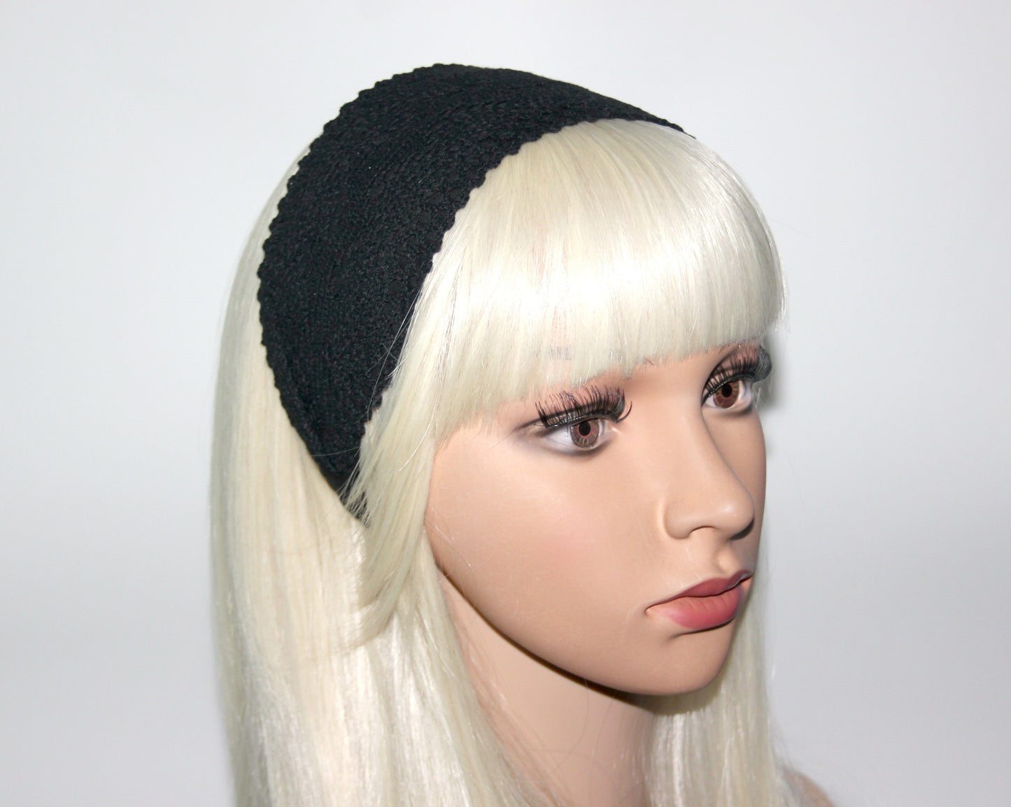 Black knit headband for women 3.15" inch cotton ribbon hair band Wide retro head cover