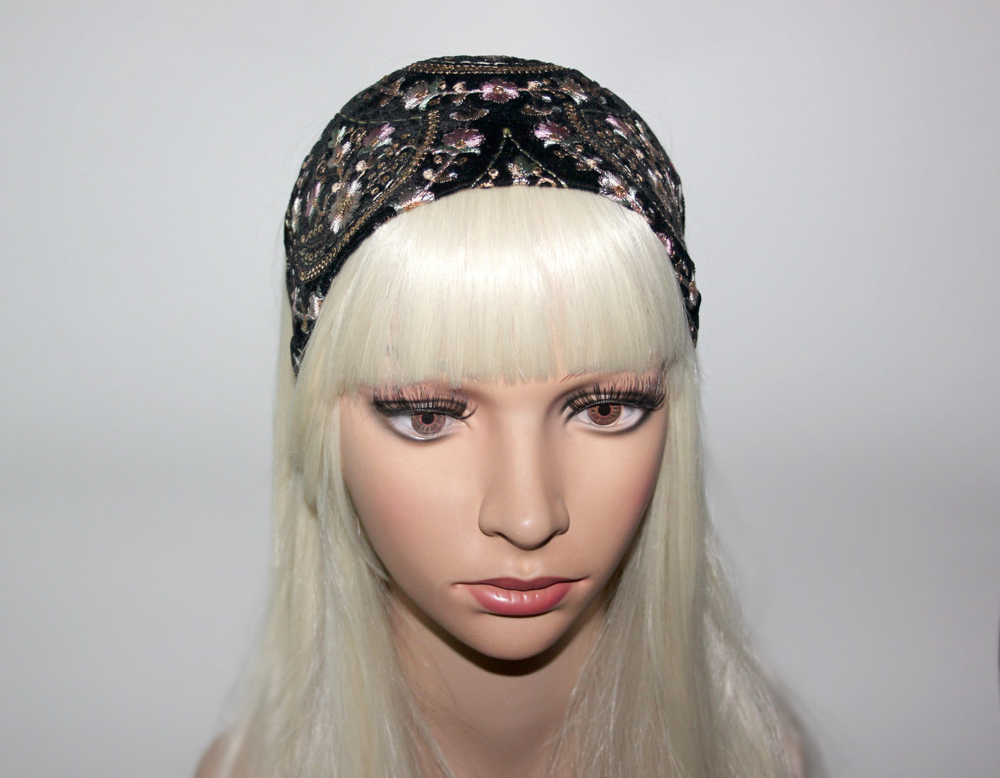 Embroidered boho headband Black/Gold/Pink Exquisite velvet hairband scarf