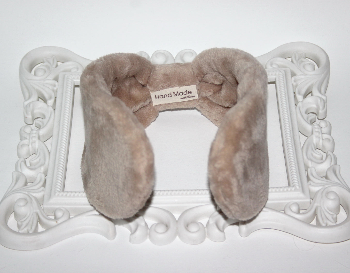 Fluffy ear warmer Beige faux fur earmuffs women Headband turban Warm headphones