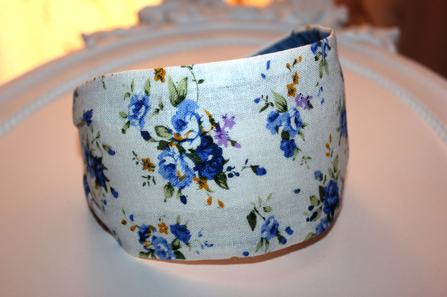 Linen headbands Ivory Flower print hair band for women