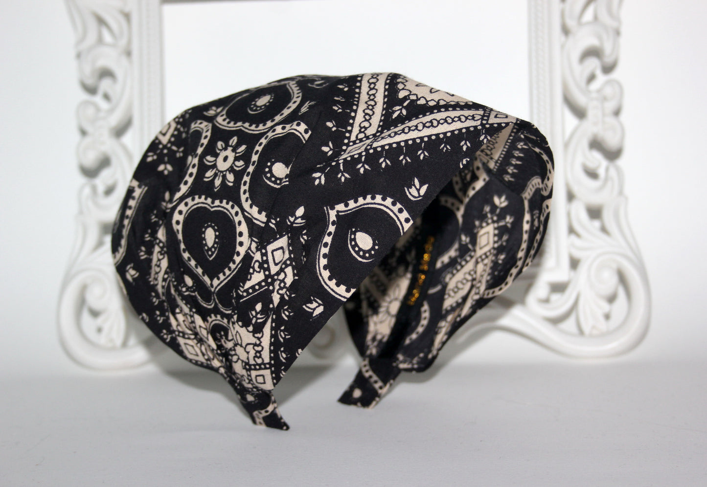 Black&Beige bandana headband Cotton print hair scarf extra wide head cover