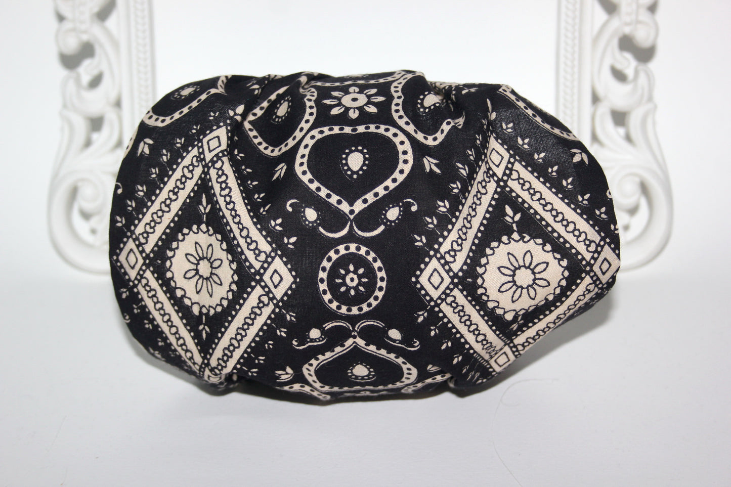 Black&Beige bandana headband Cotton print hair scarf extra wide head cover