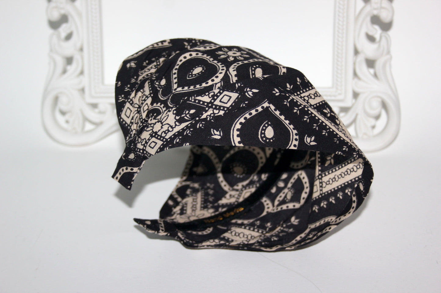 Black&Beige bandana headband Cotton print hair scarf extra wide head cover