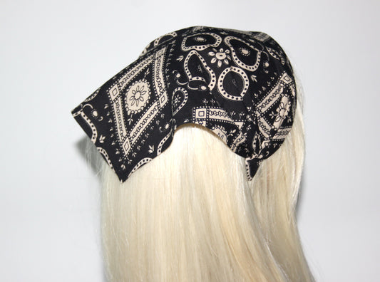 Bandana headband Black & Beige structured cotton kerchief Triangle hair band