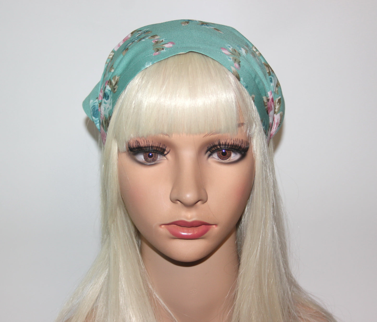 Head kerchief Dusty Green satin cotton triangle bandana headband