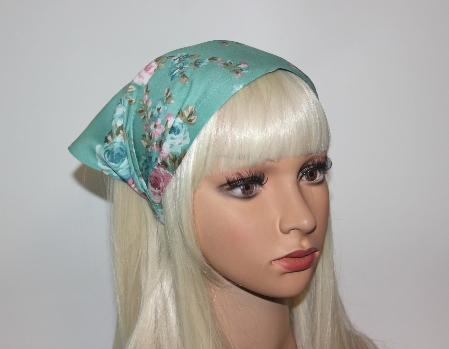 Head kerchief Dusty Green satin cotton triangle bandana headband