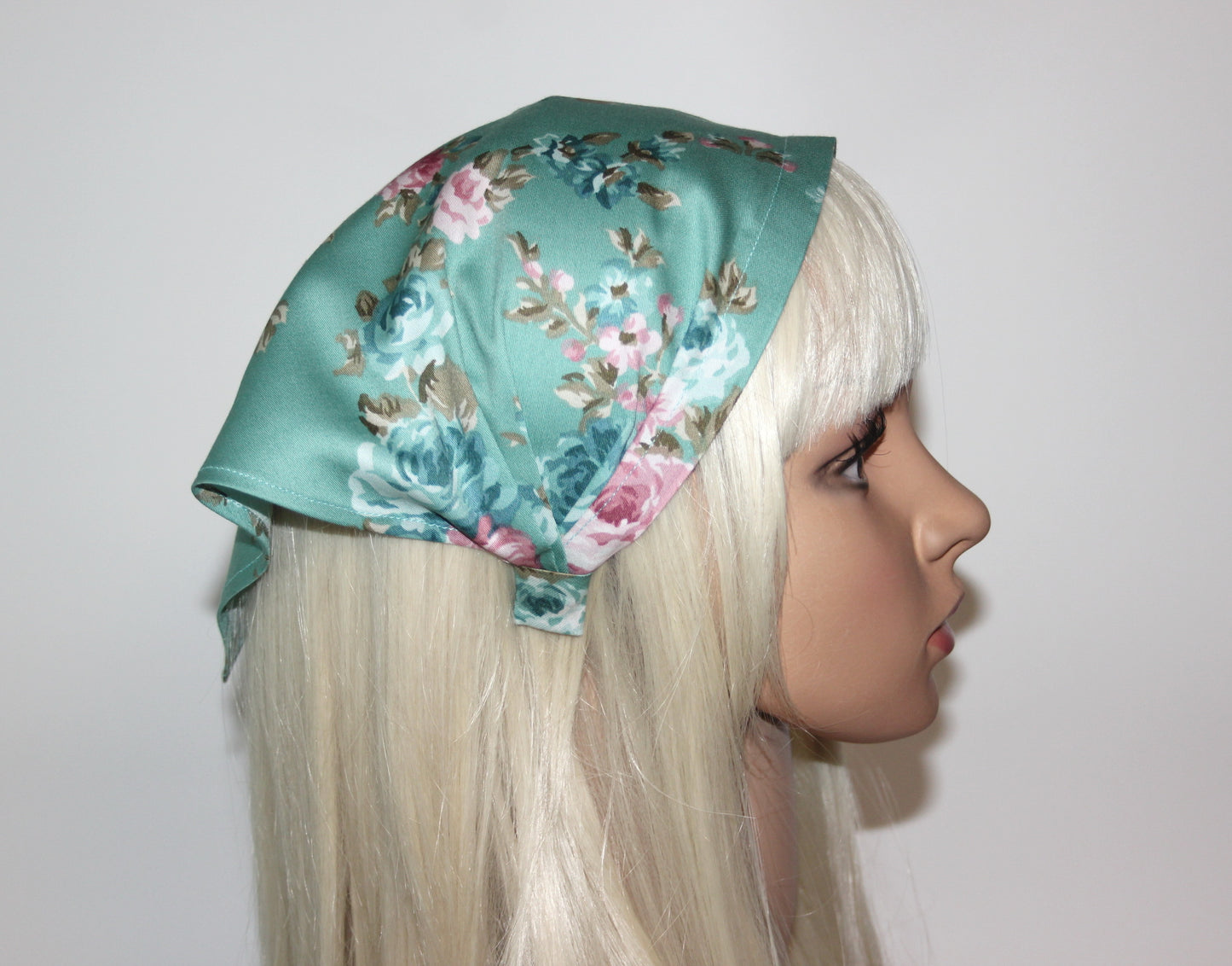 Head kerchief Dusty Green satin cotton triangle bandana headband