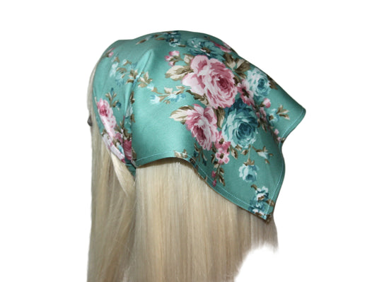 Head kerchief Dusty Green satin cotton triangle bandana headband