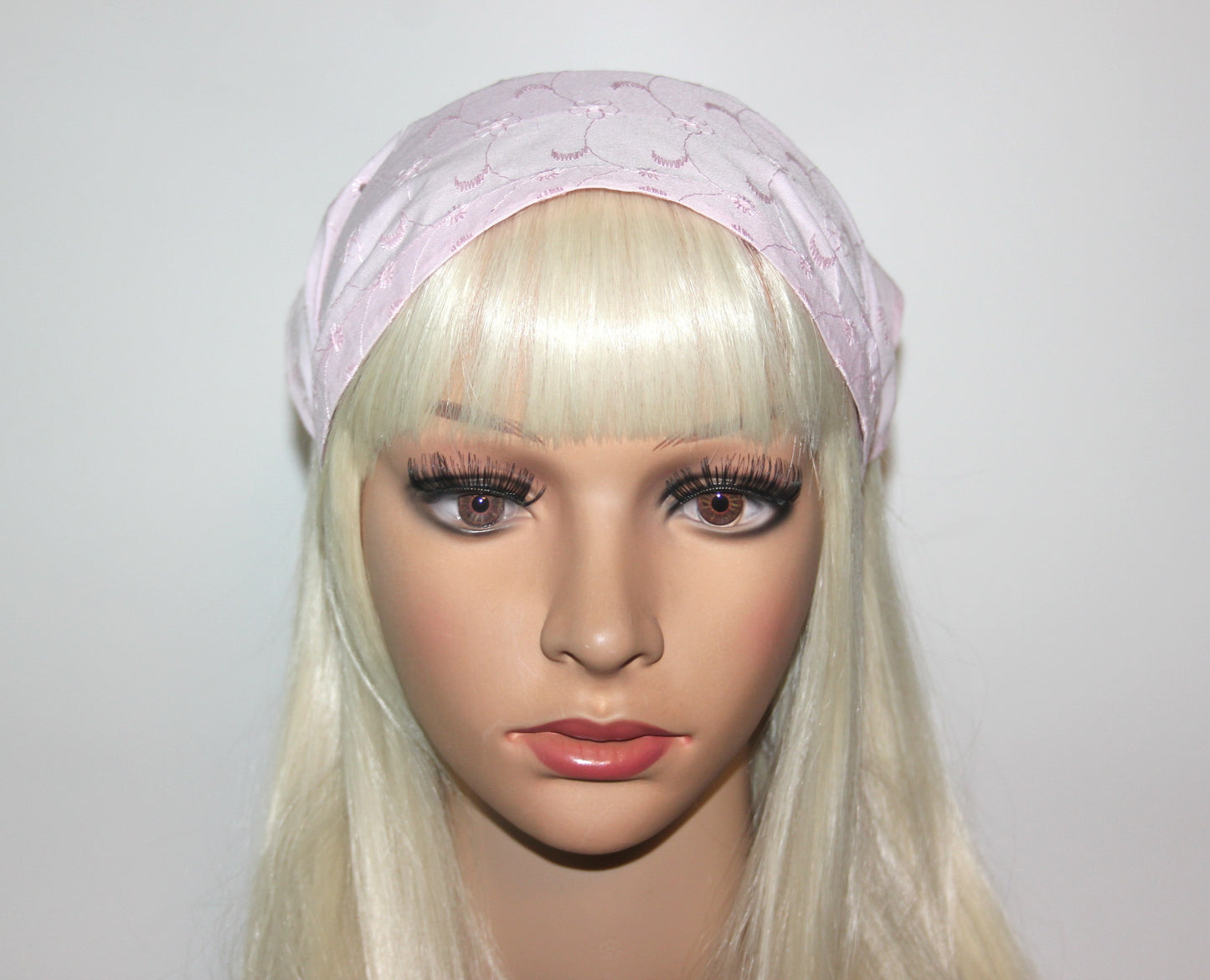 Pink hair kerchief Eyelet cotton bandana headband Triangle headcover