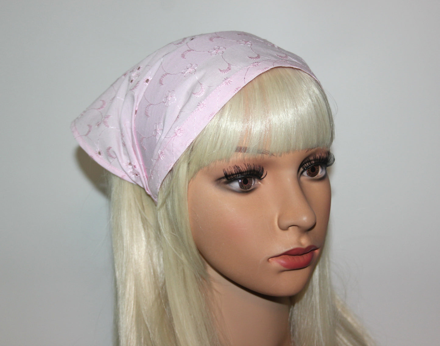 Pink hair kerchief Eyelet cotton bandana headband Triangle headcover