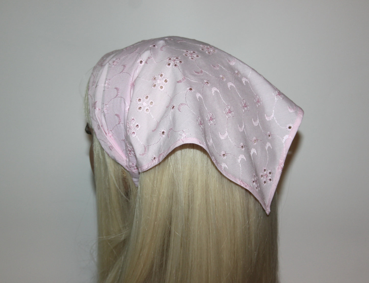 Pink hair kerchief Eyelet cotton bandana headband Triangle headcover