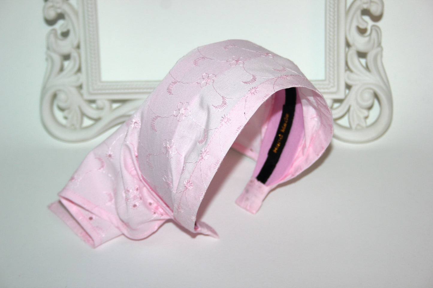 Pink hair kerchief Eyelet cotton bandana headband Triangle headcover