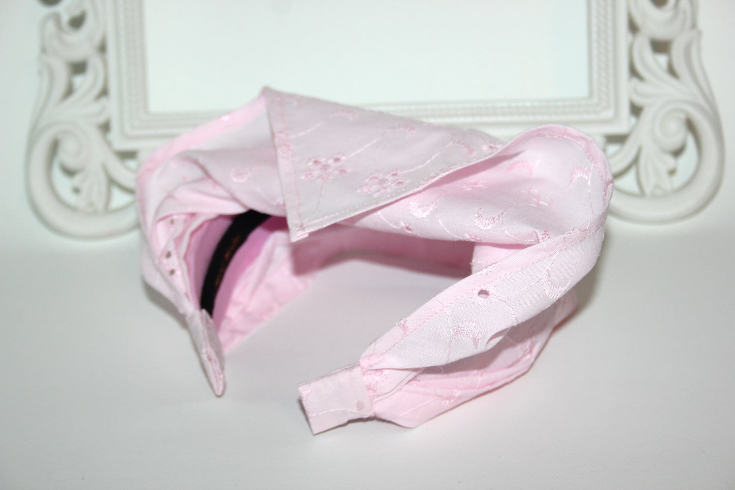 Pink hair kerchief Eyelet cotton bandana headband Triangle headcover