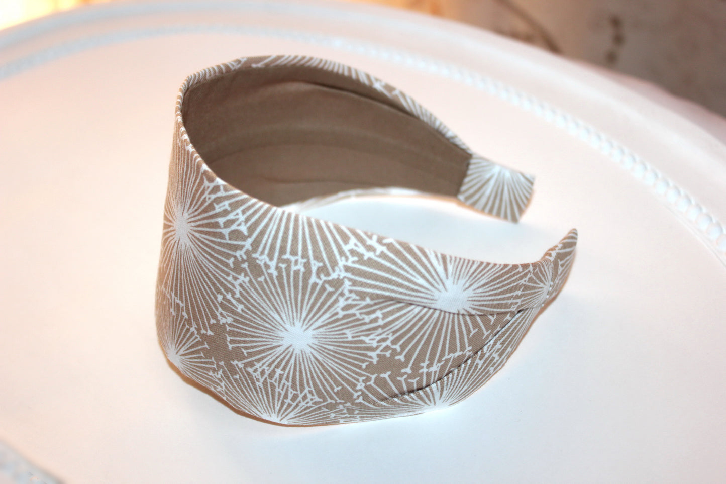 Fabric headband for women Cotton print beige head scarf