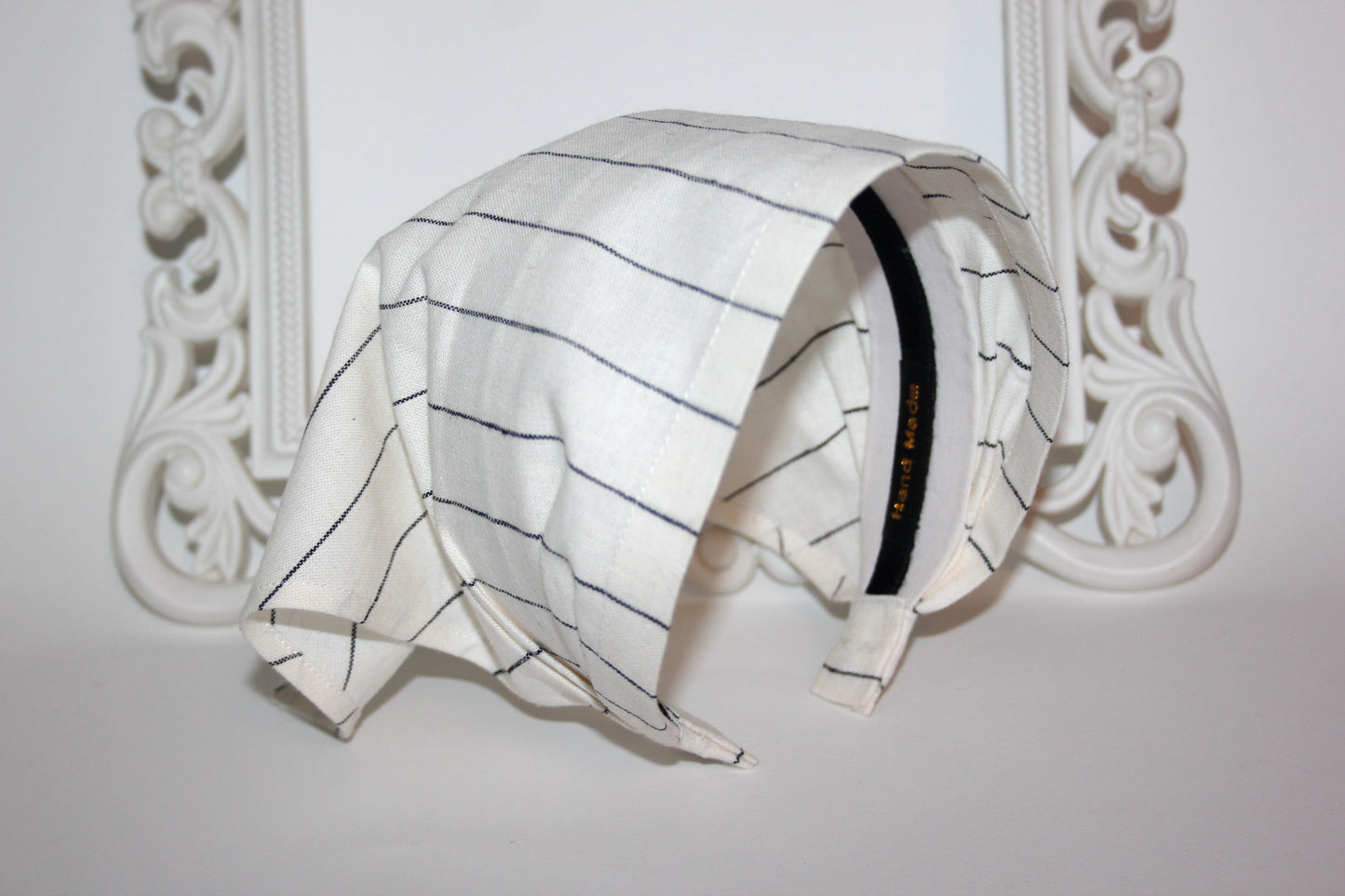 Ivory & Black stripe bandana Linen headband Structured retro head scarf Comfy hippie headband (Copy)