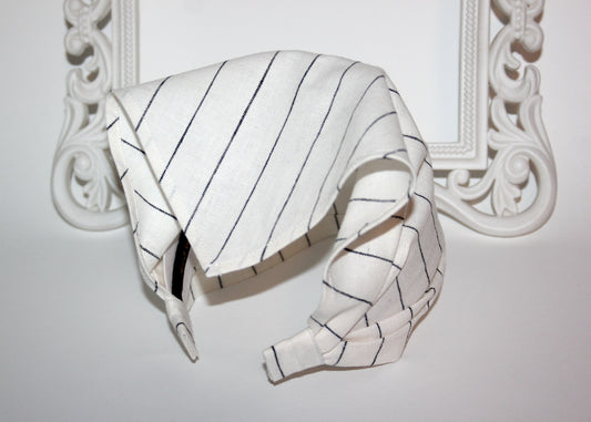 Ivory & Black stripe bandana Linen headband Structured retro head scarf Comfy hippie headband (Copy)