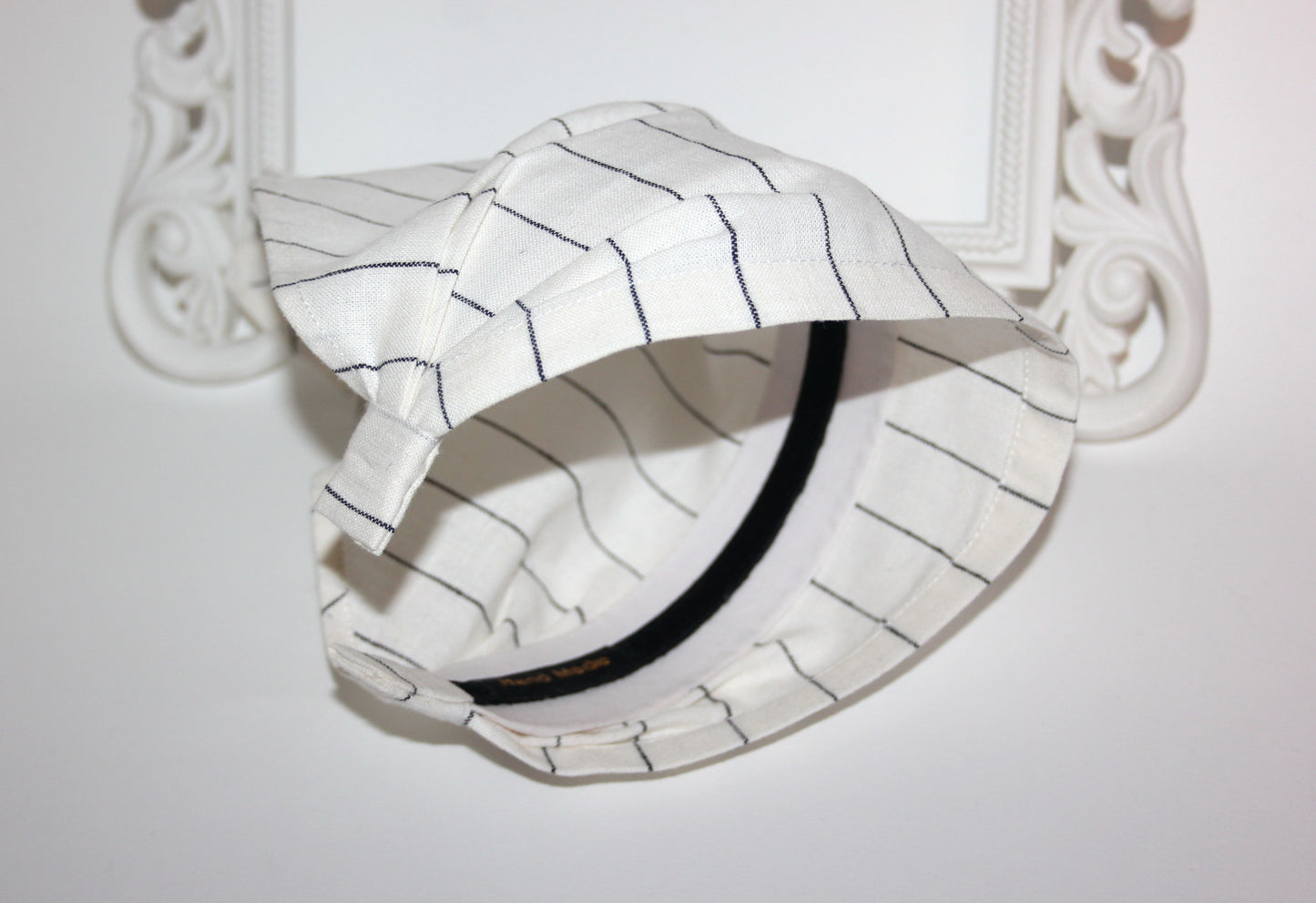 Ivory & Black stripe bandana Linen headband Structured retro head scarf Comfy hippie headband (Copy)