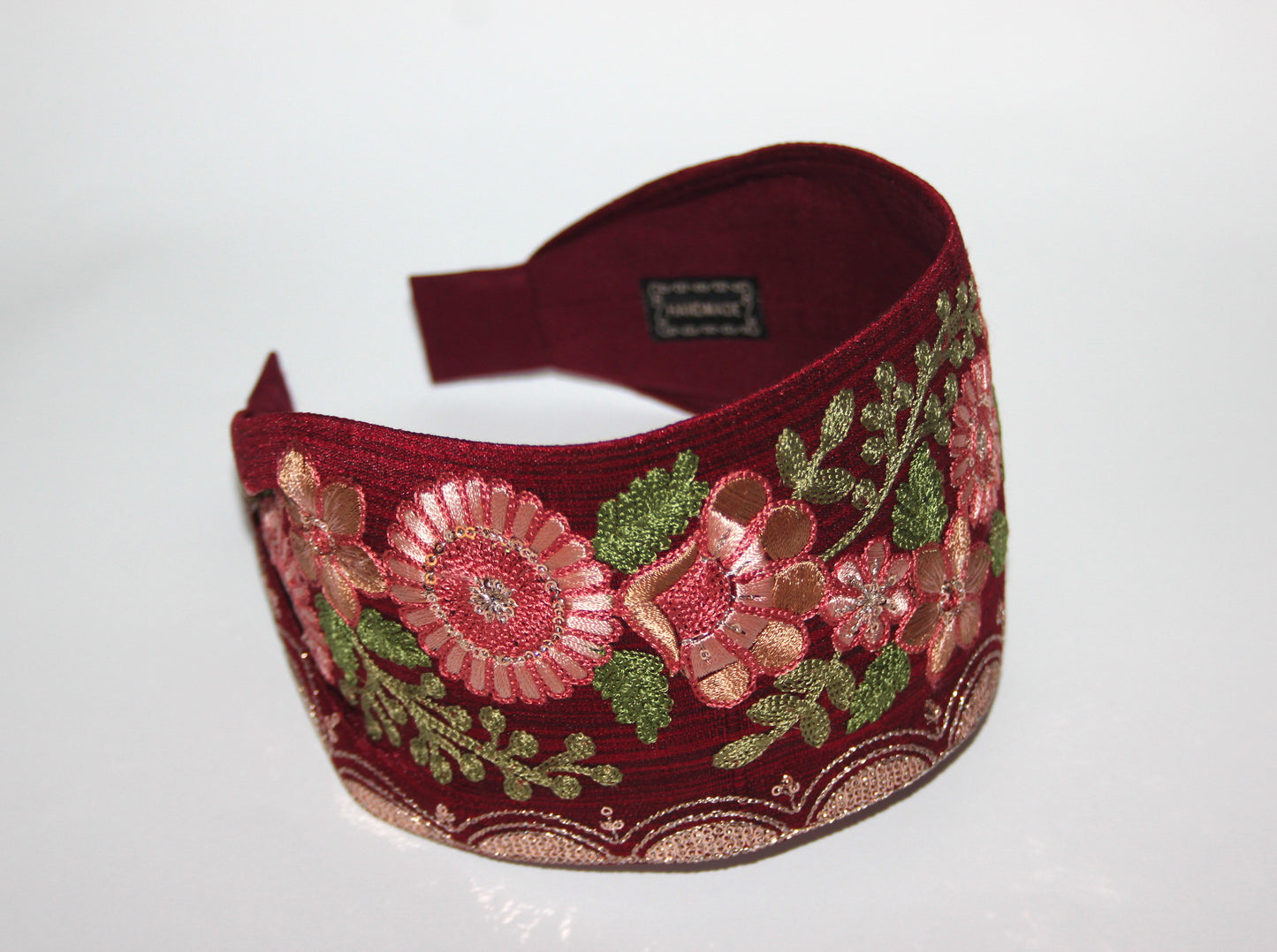 Embroidered headband 3.15'' inch Dark Red scarf hairband Boho hair accessory