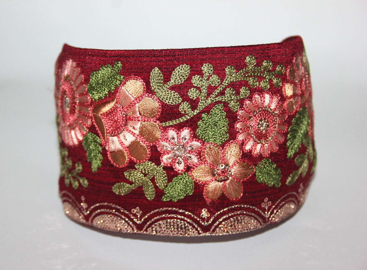 Embroidered headband 3.15'' inch Dark Red scarf hairband Boho hair accessory