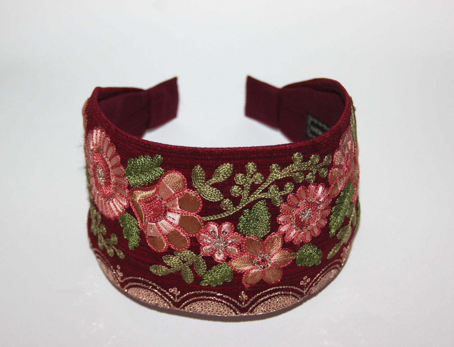 Embroidered headband 3.15'' inch Dark Red scarf hairband Boho hair accessory