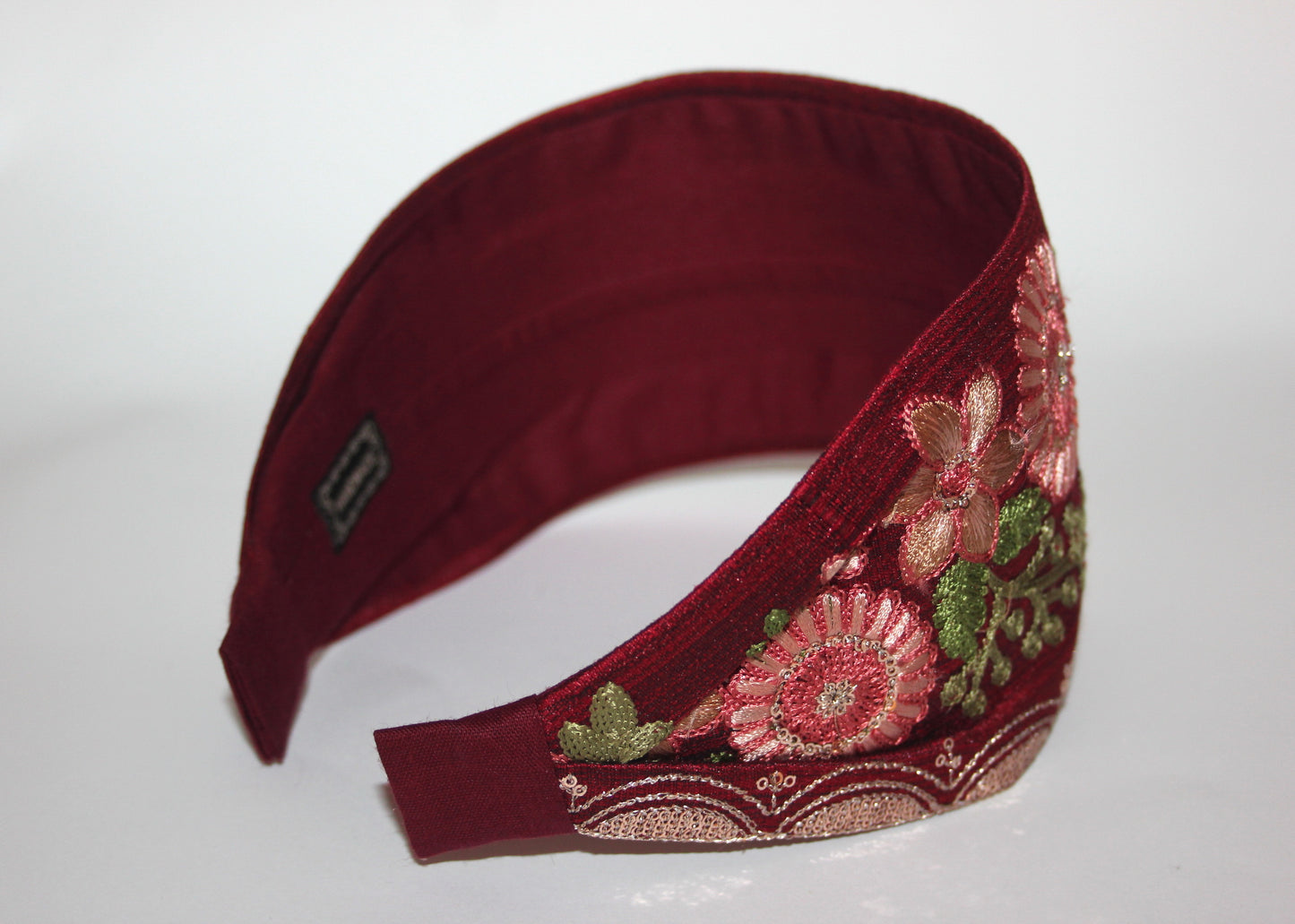 Embroidered headband 3.15'' inch Dark Red scarf hairband Boho hair accessory