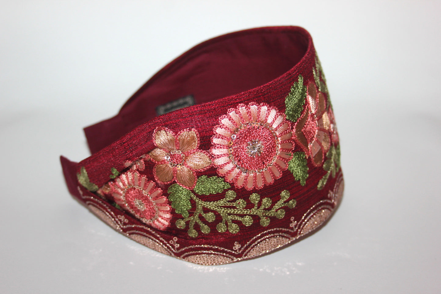 Embroidered headband 3.15'' inch Dark Red scarf hairband Boho hair accessory