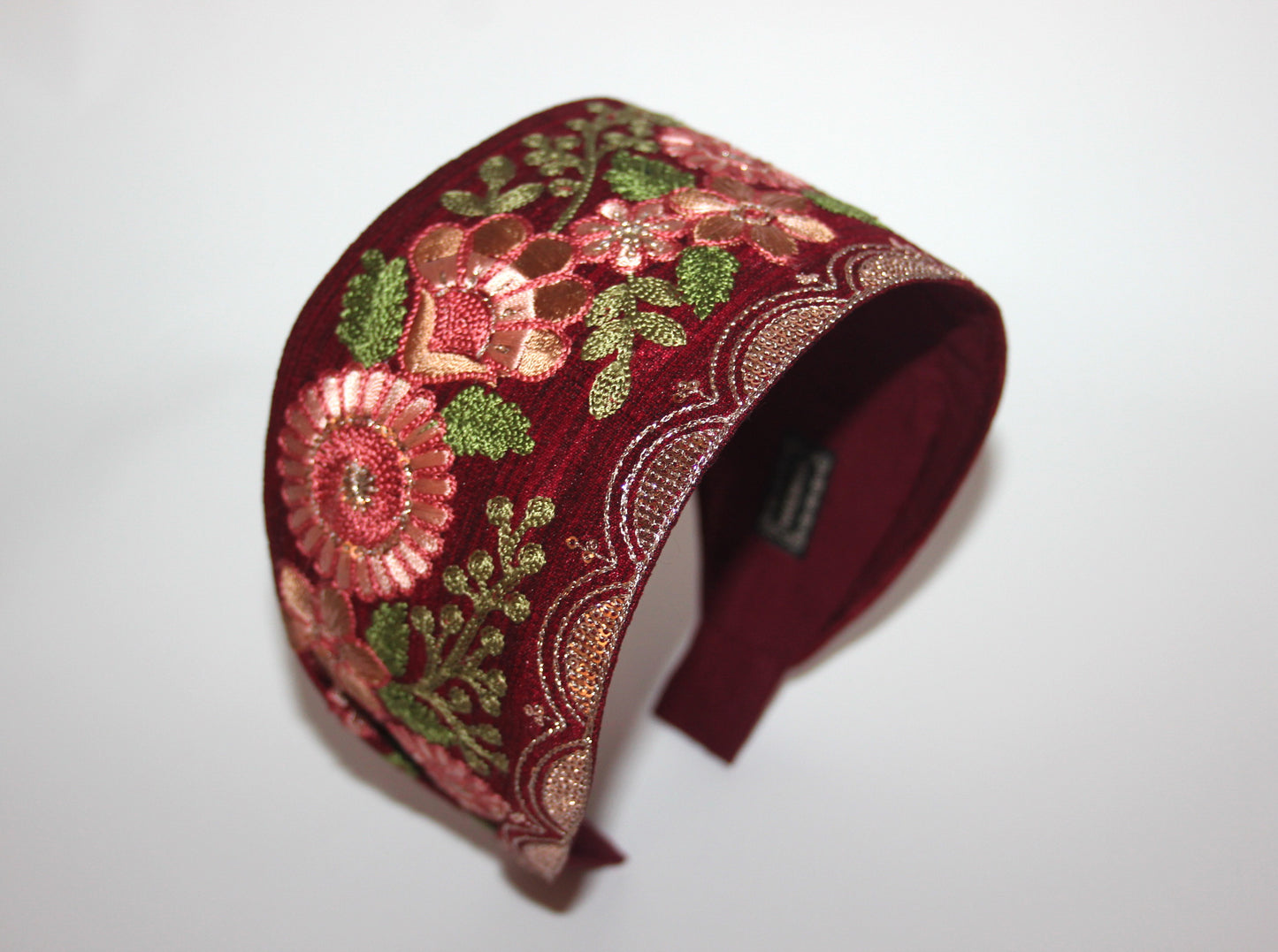 Embroidered headband 3.15'' inch Dark Red scarf hairband Boho hair accessory