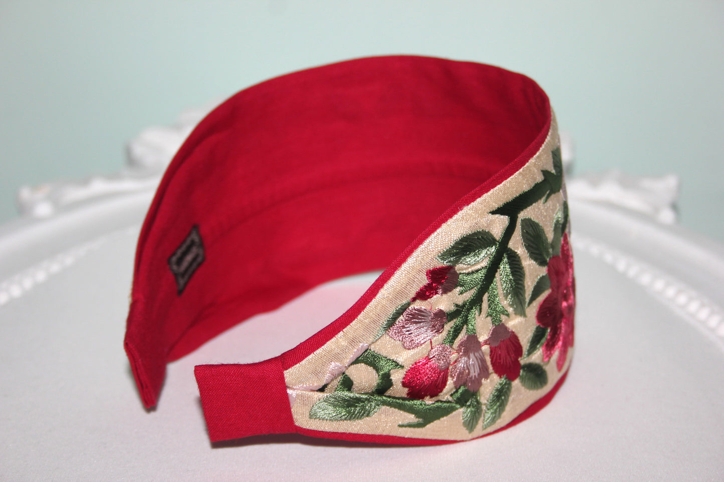Embroidered wide hradband 3.15'' inch Blush & Claret Red flower hairband for women