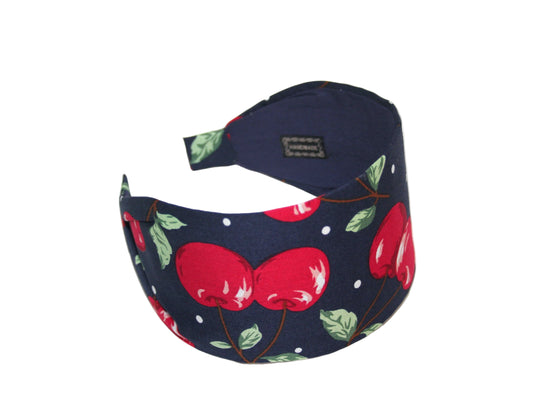 Cherry hairband bandana Dark Blue wide headband for women