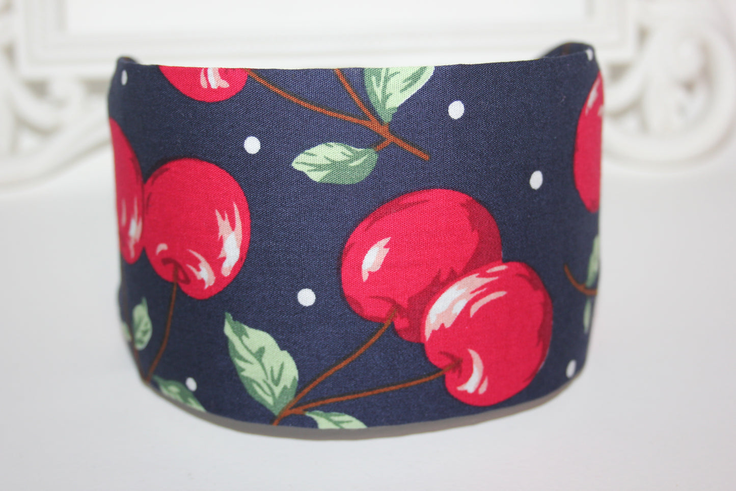 Cherry hairband bandana Dark Blue wide headband for women